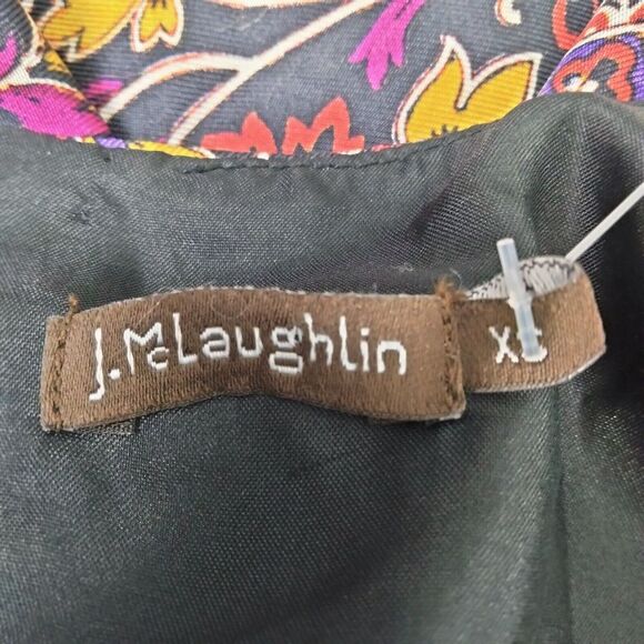 J McLaughlin Swing Dress XS Red Silk Estate Garden Wedding Guest Short Paisley - Picture 3 of 16